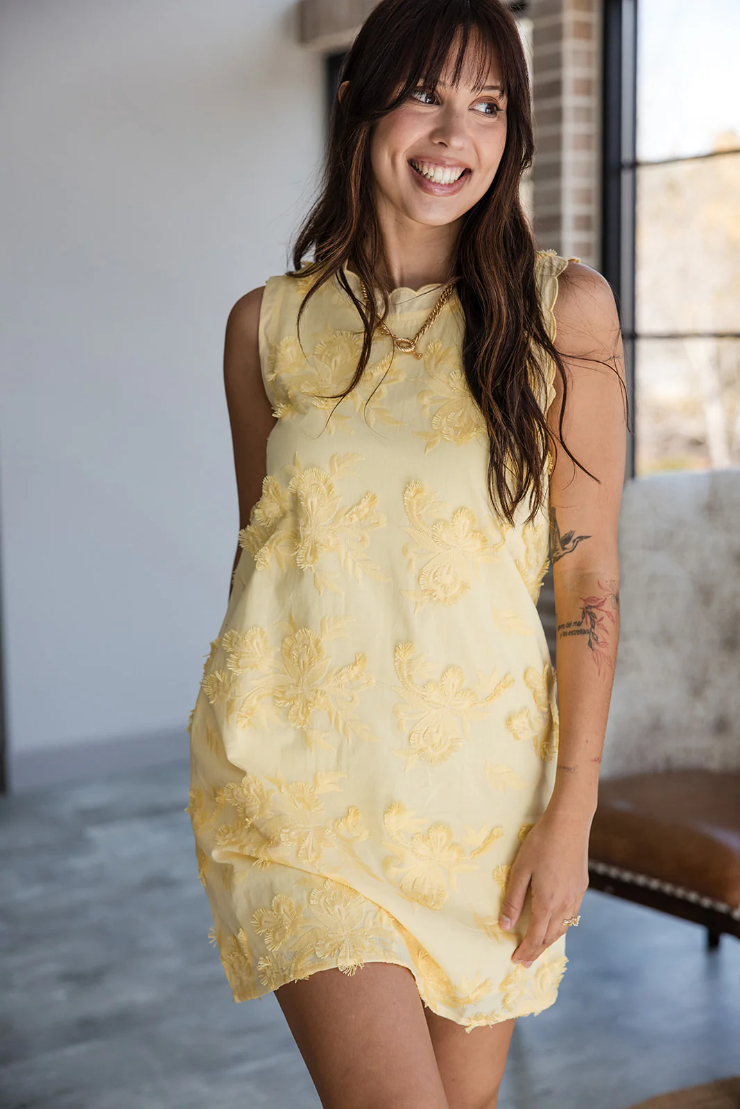 Briella Yellow 3D FLoral Mini Dress - Image 5