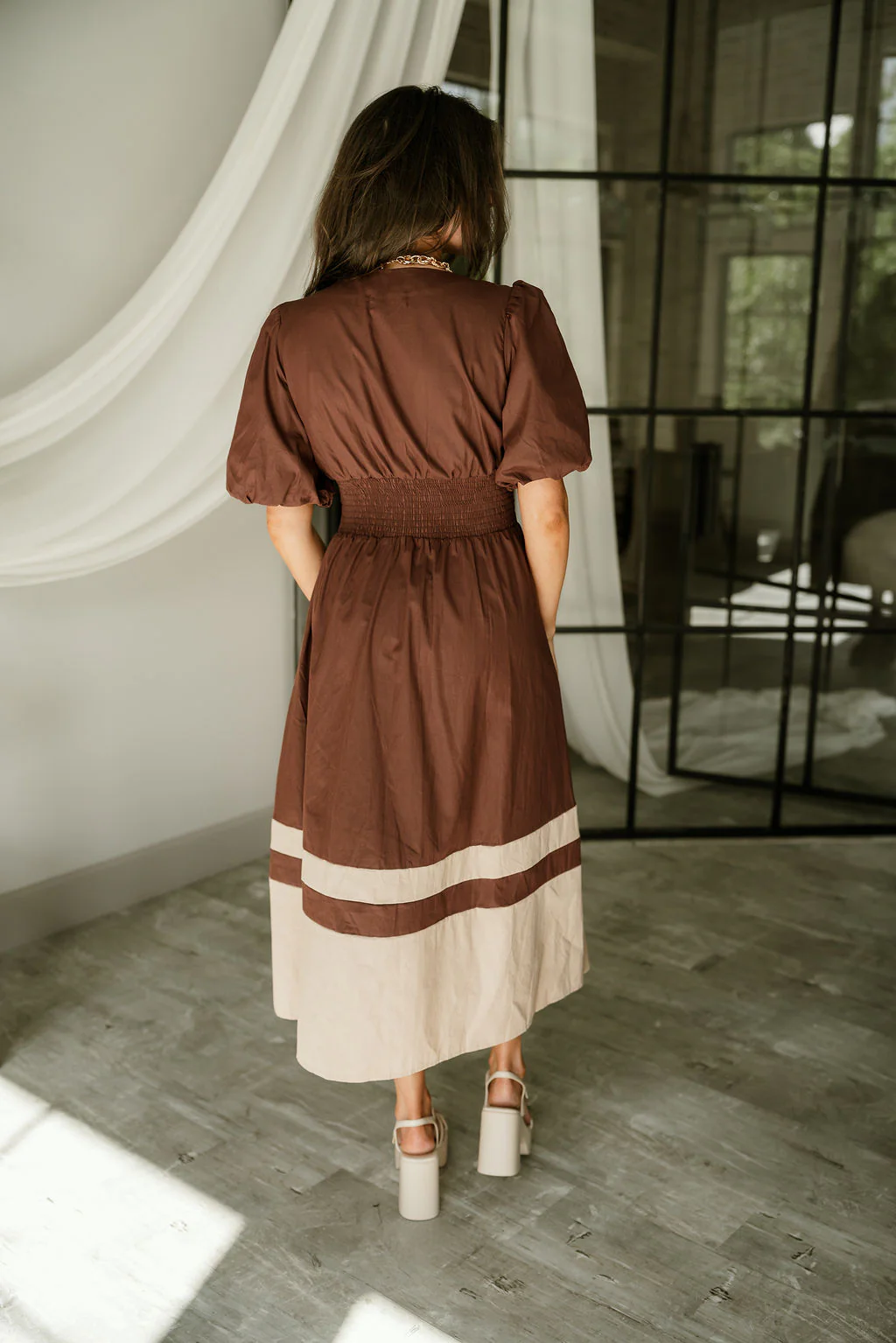 Brinley Brown Colorblock Zip-Up Midi Dress - Image 8