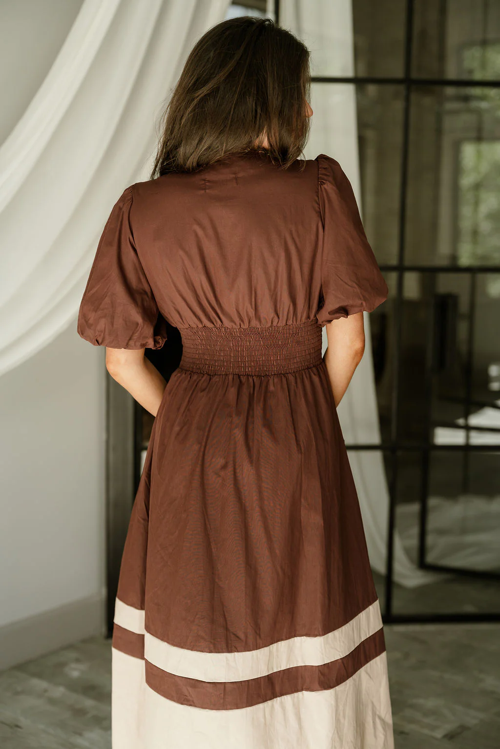 Brinley Brown Colorblock Zip-Up Midi Dress - Image 9