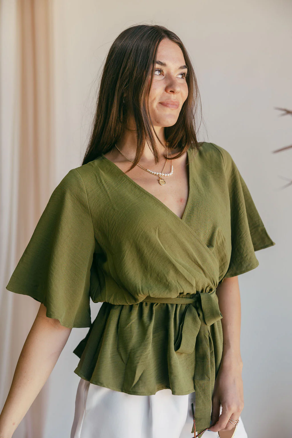 Briony Olive Short Sleeve Top