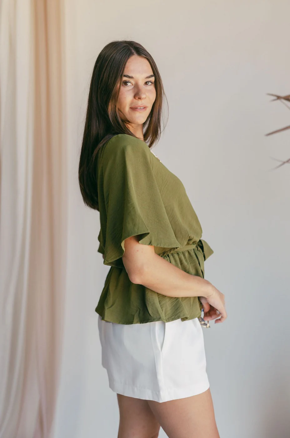 Briony Olive Short Sleeve Top - Image 3