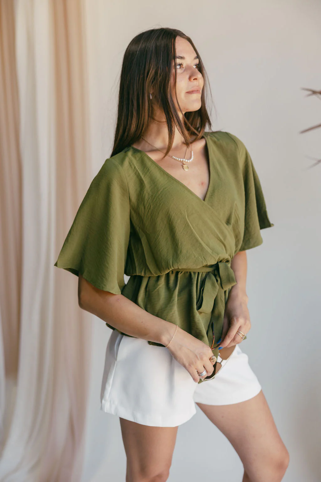 Briony Olive Short Sleeve Top - Image 4