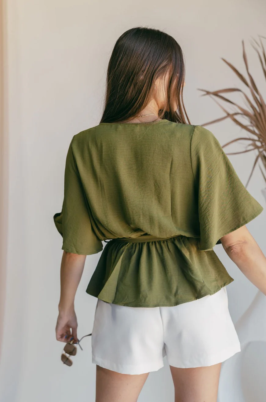 Briony Olive Short Sleeve Top - Image 5