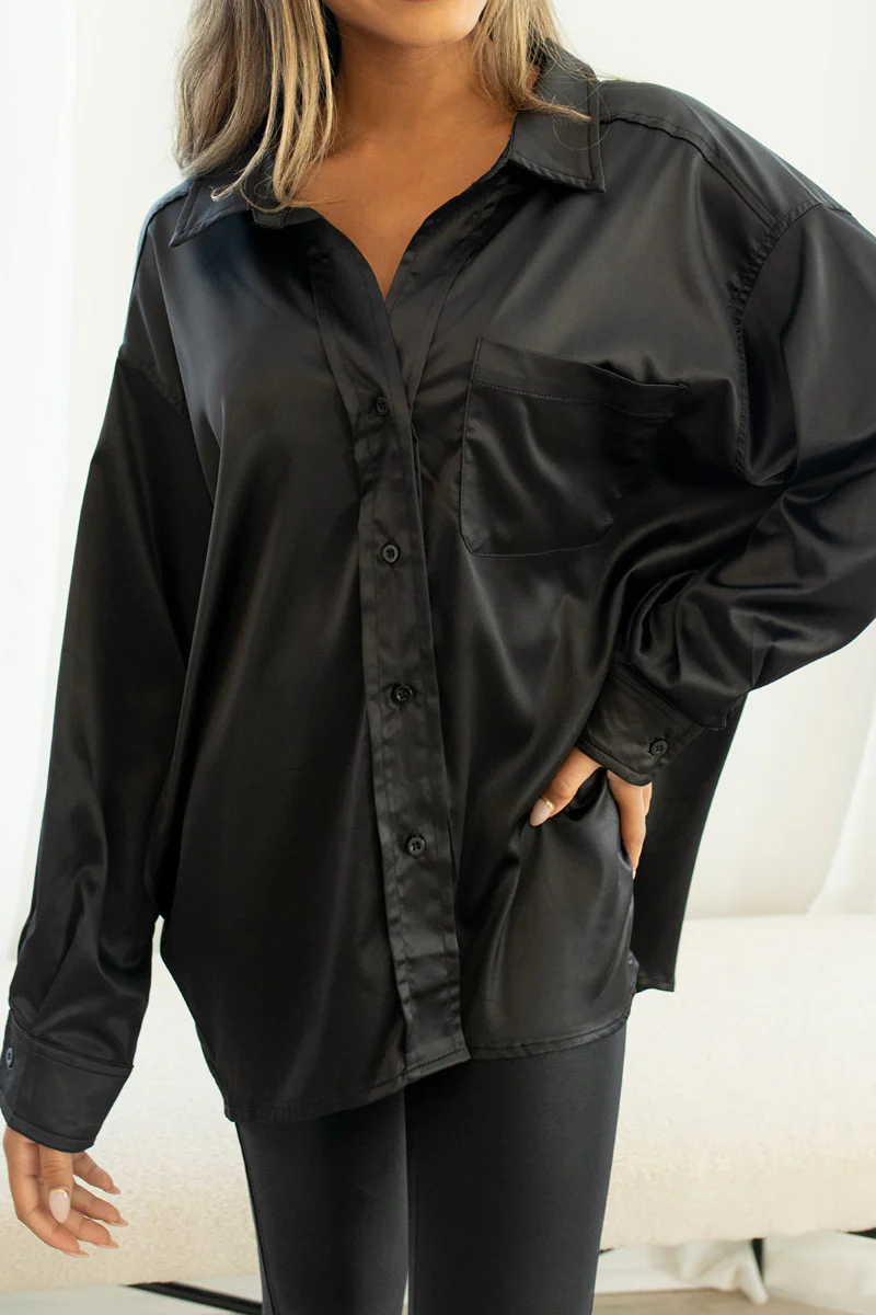 Bristol Oversized Satin Top in Black - Image 2