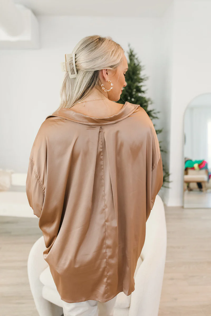 Bristol Oversized Satin Top in Mocha - Image 5