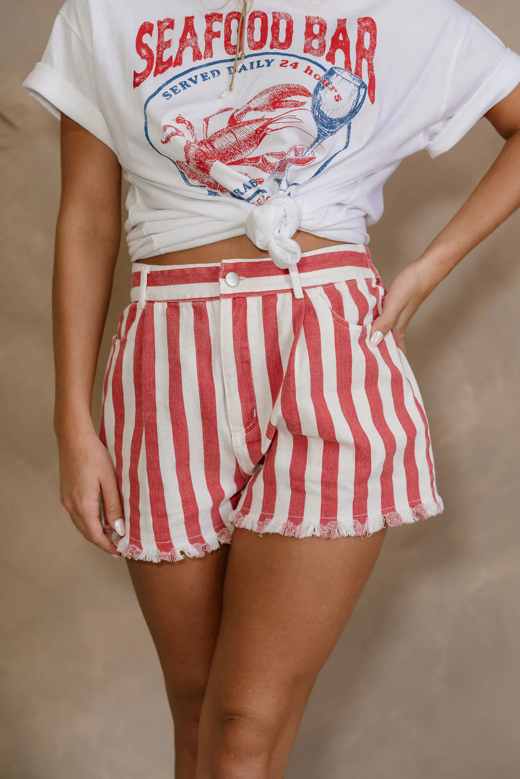 Bristol Red & White Stripe Denim Shorts - Image 8