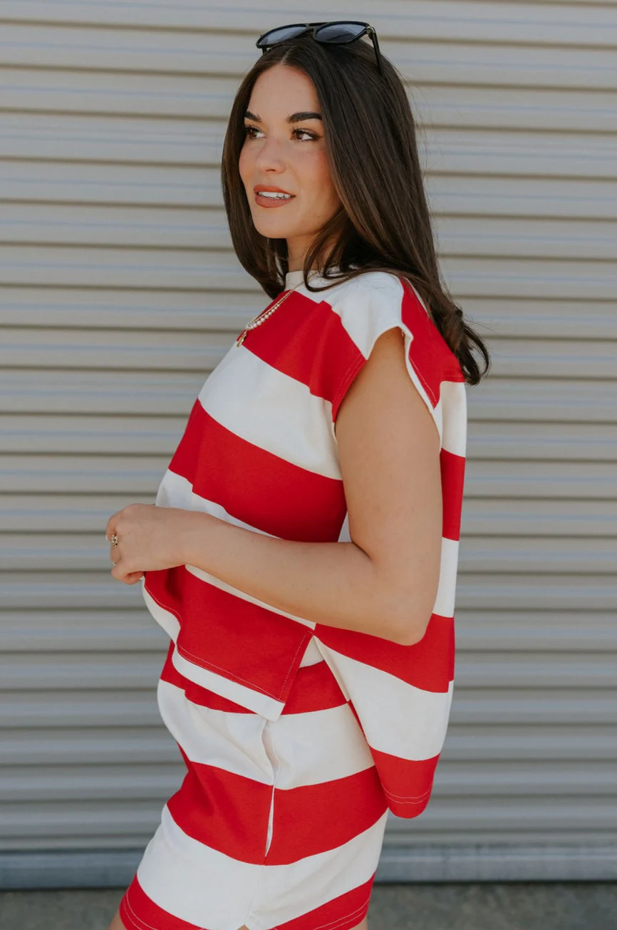 Bristol Red & White Stripe Sleeveless Top - Image 3