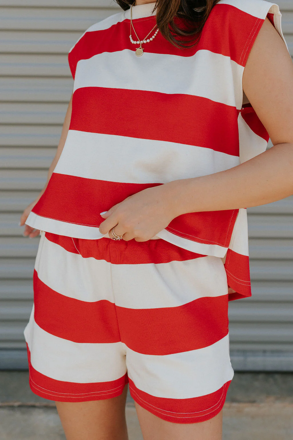Bristol Red & White Stripe Sleeveless Top - Image 4