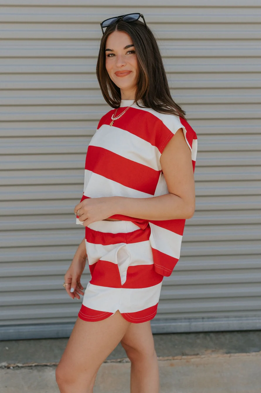 Bristol Red & White Stripe Sleeveless Top - Image 7