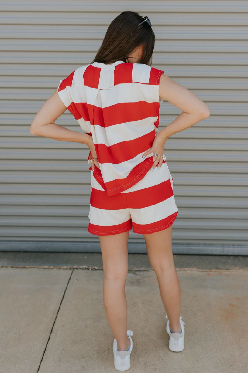 Bristol Red & White Stripe Sleeveless Top - Image 8