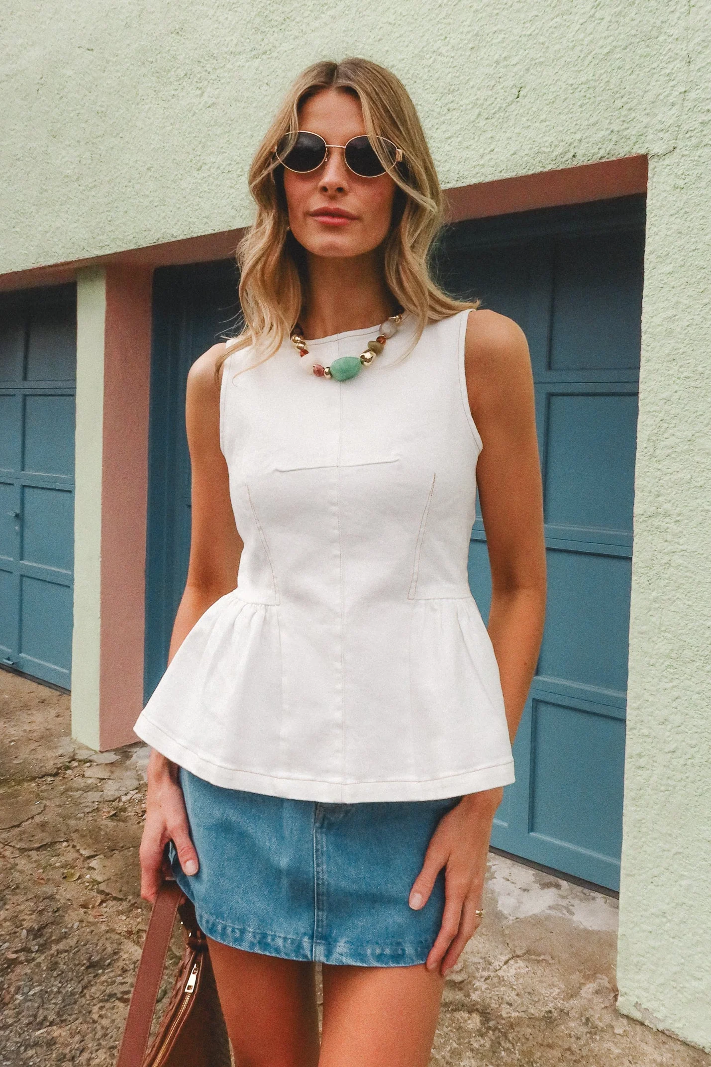 Bristol White Denim Peplum Tank Top - Image 4
