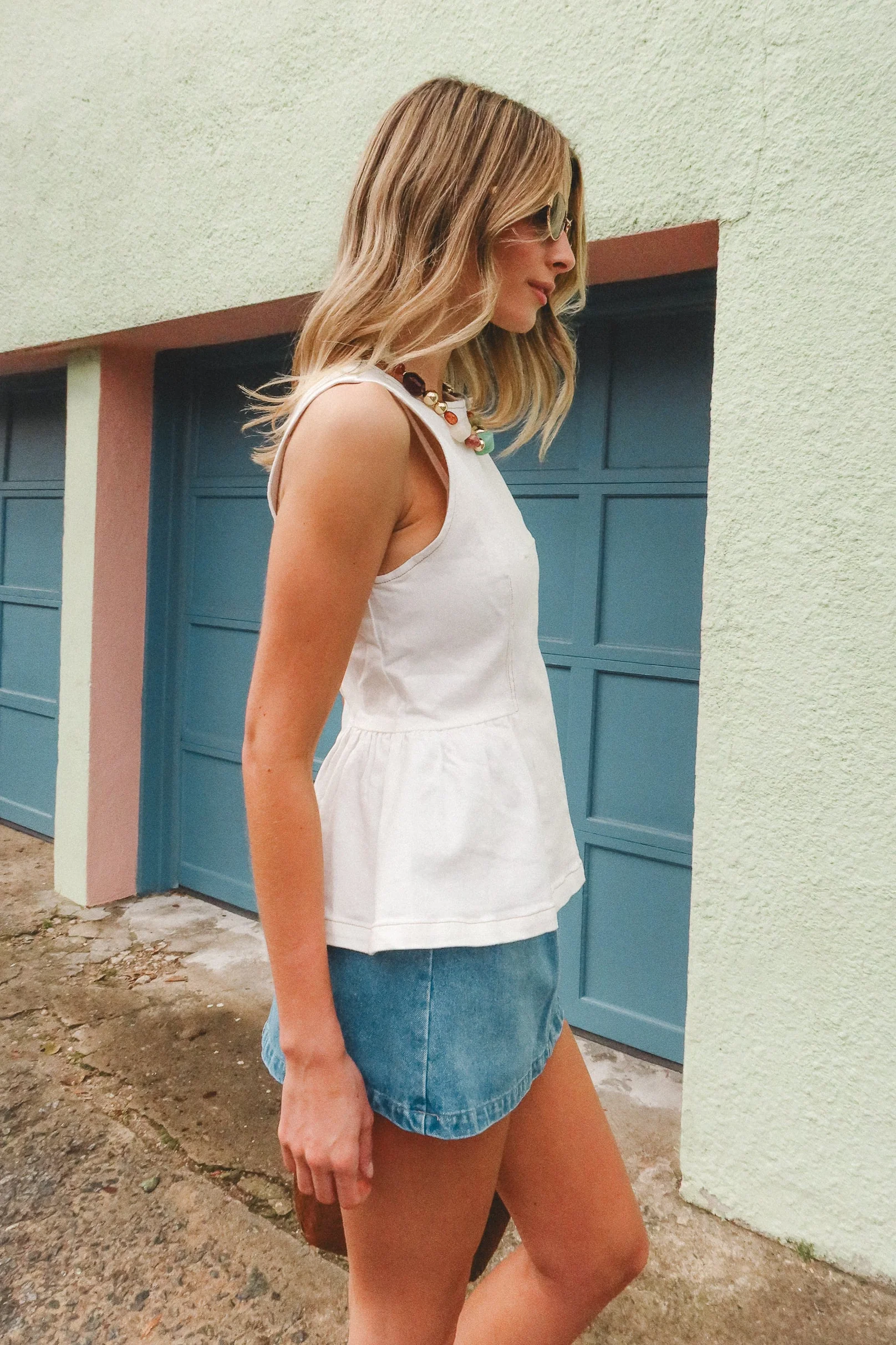 Bristol White Denim Peplum Tank Top - Image 5