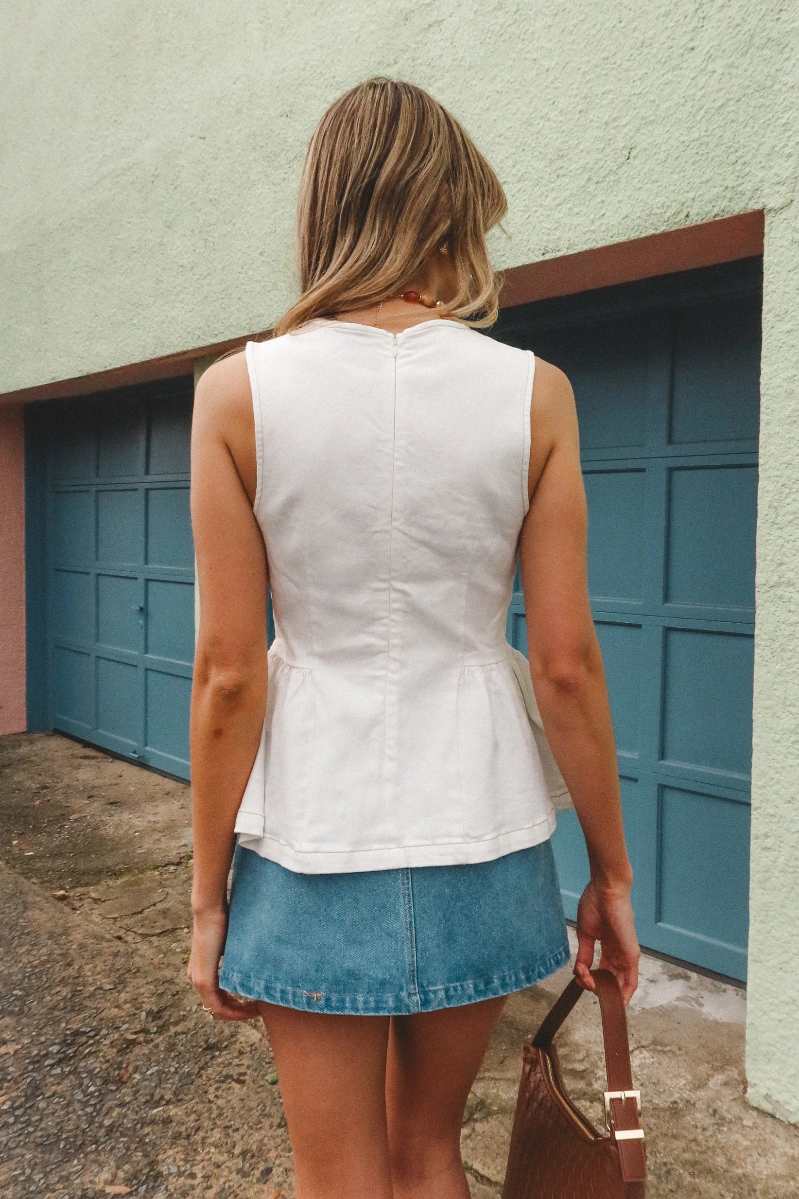 Bristol White Denim Peplum Tank Top - Image 6