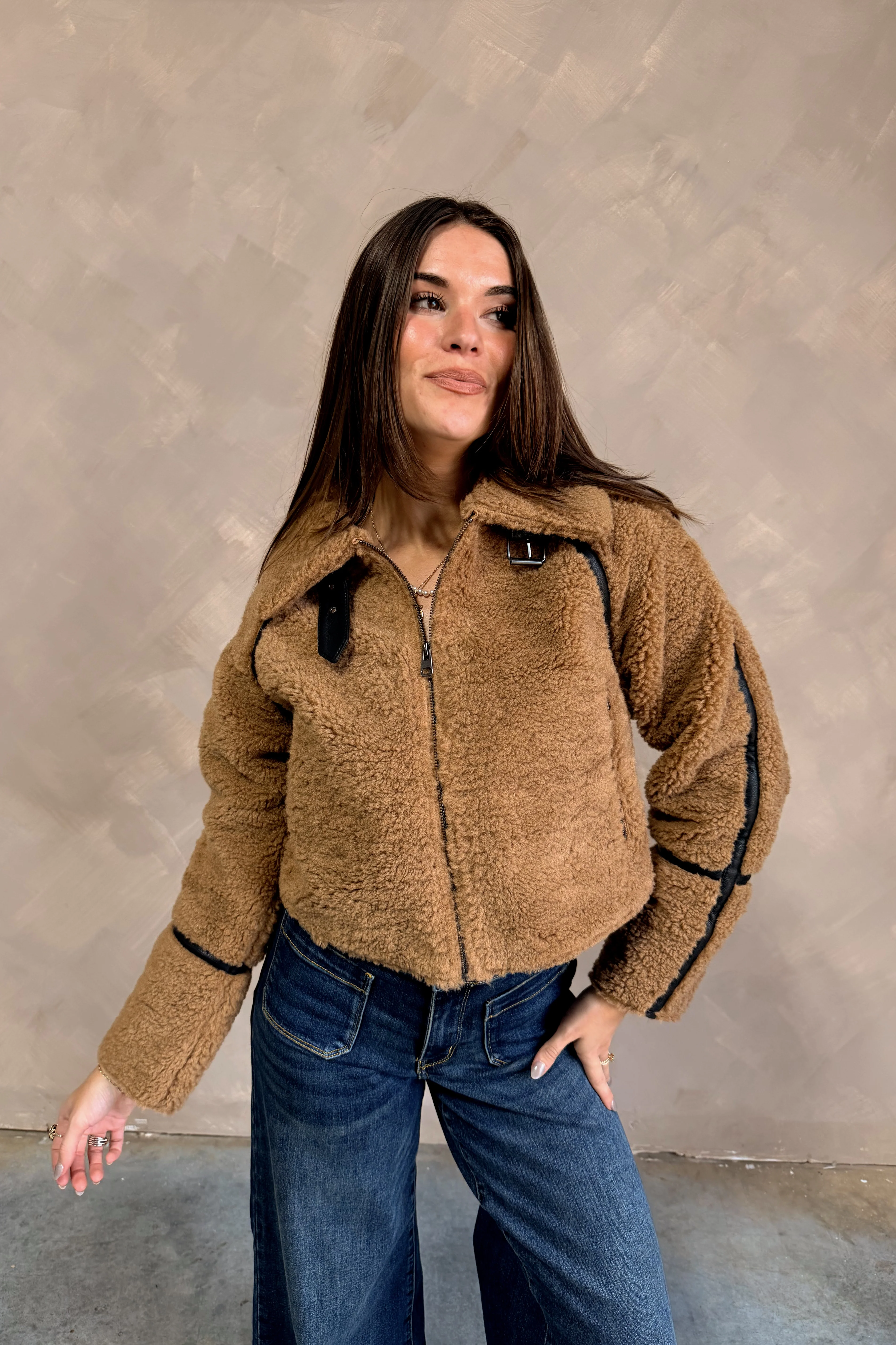 Briston Camel Sherpa Zip-Up Jacket - Image 2