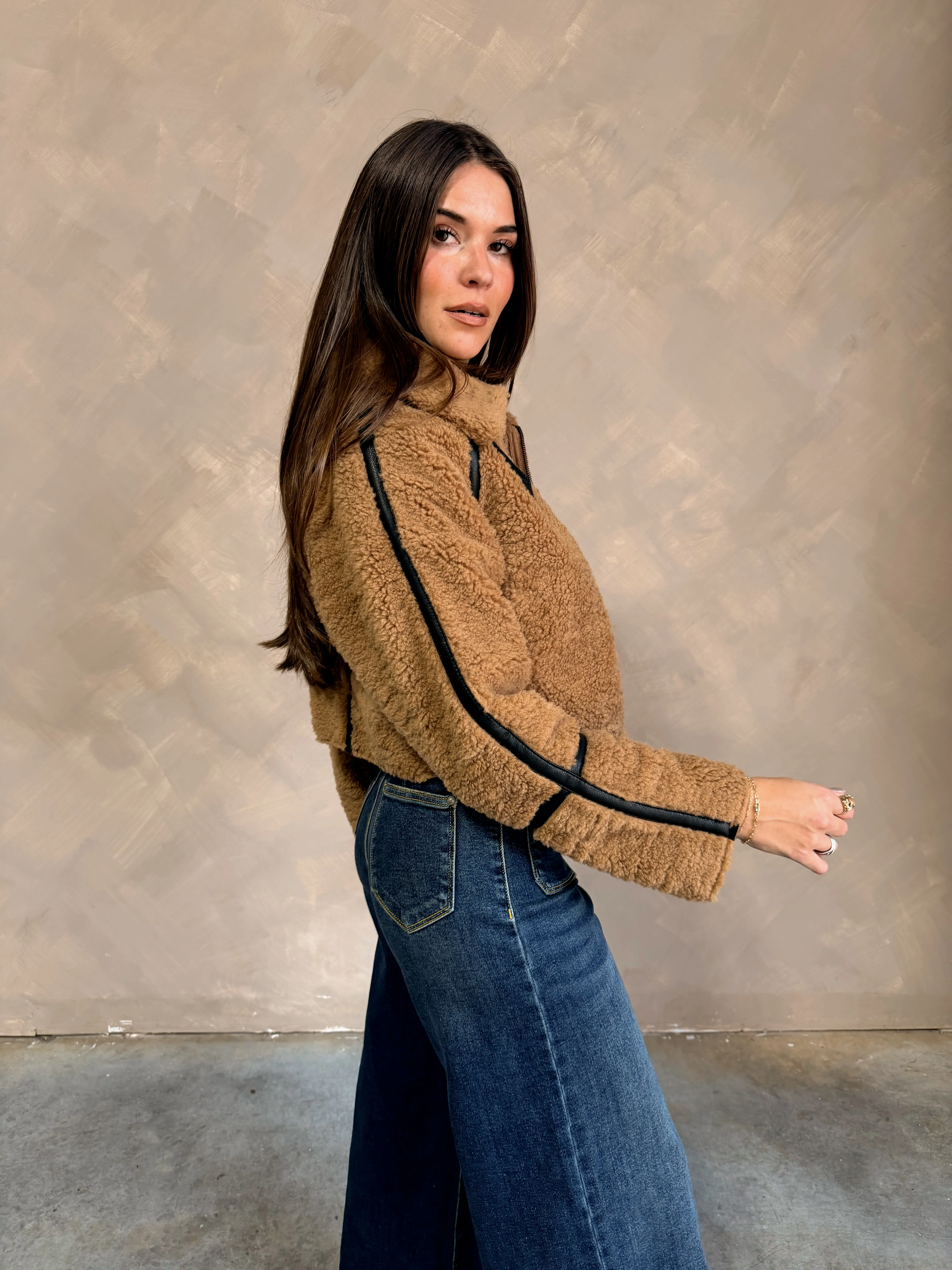 Briston Camel Sherpa Zip-Up Jacket - Image 3