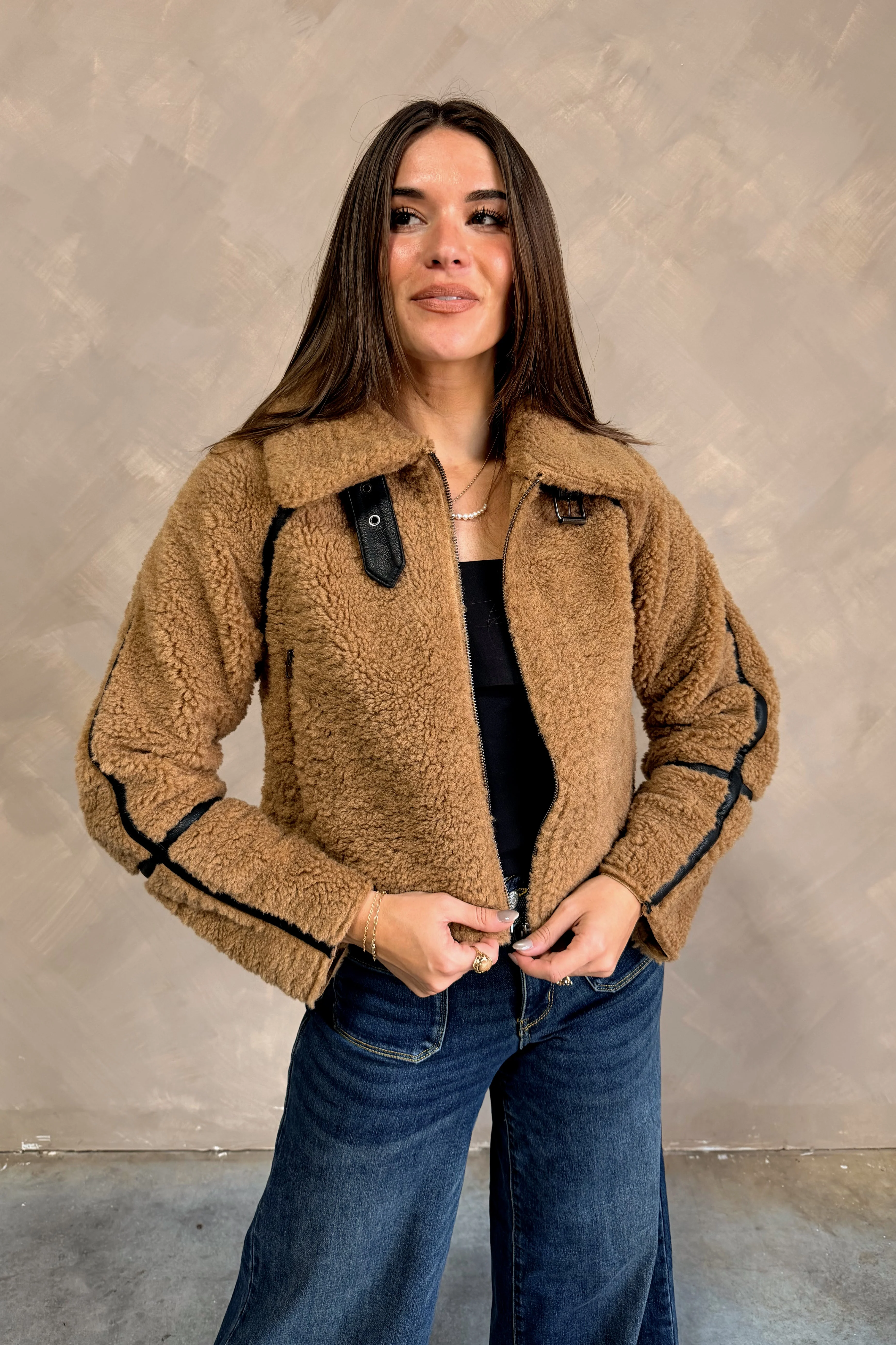 Briston Camel Sherpa Zip-Up Jacket - Image 7