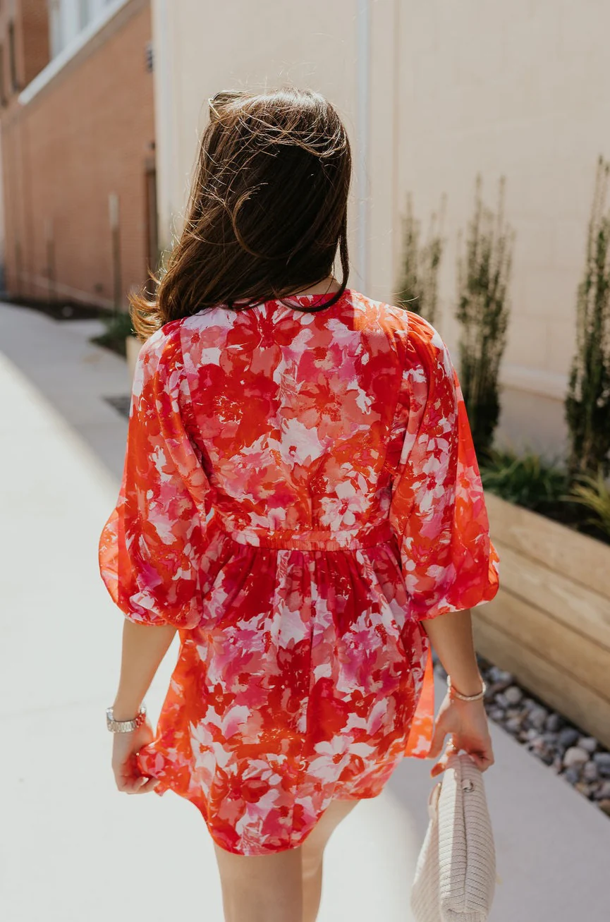 Brittany Red & Pink Floral Mini Dress - Image 3
