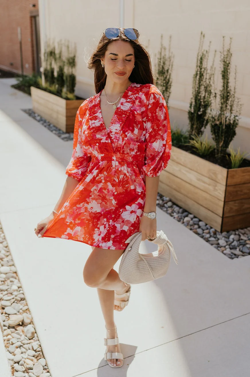 Brittany Red & Pink Floral Mini Dress - Image 4