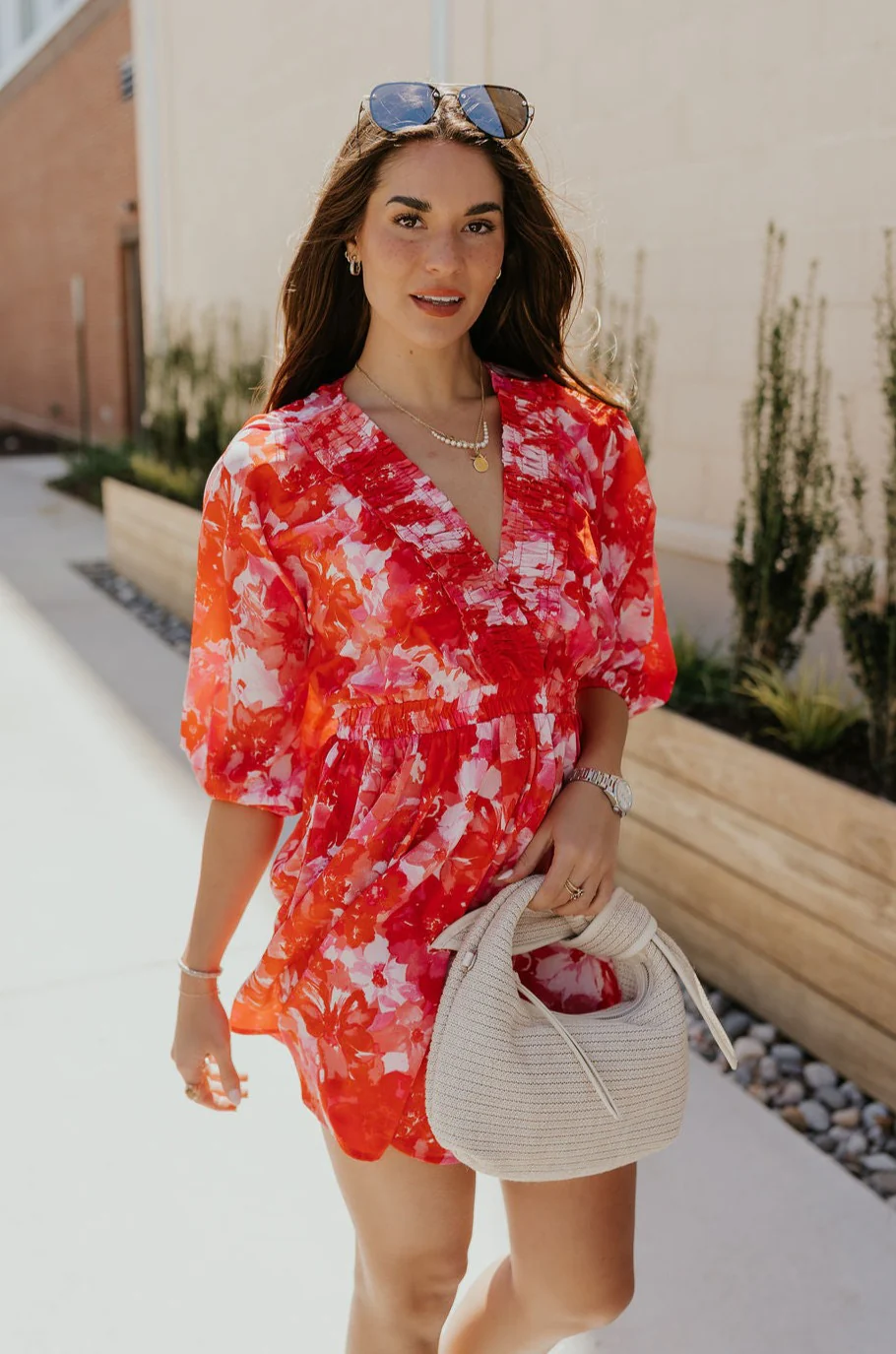 Brittany Red & Pink Floral Mini Dress - Image 5