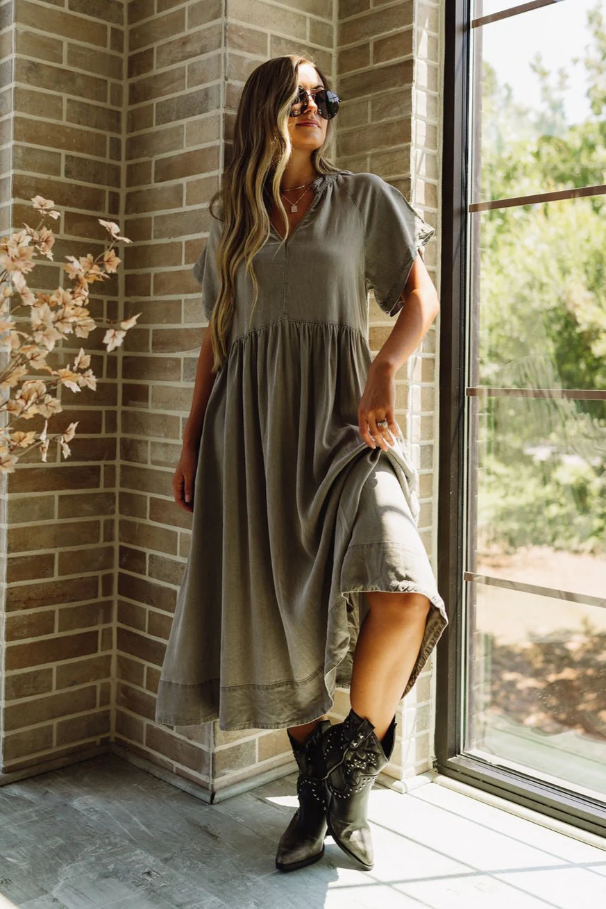Brooke Washed Grey Midi Dress - Image 5