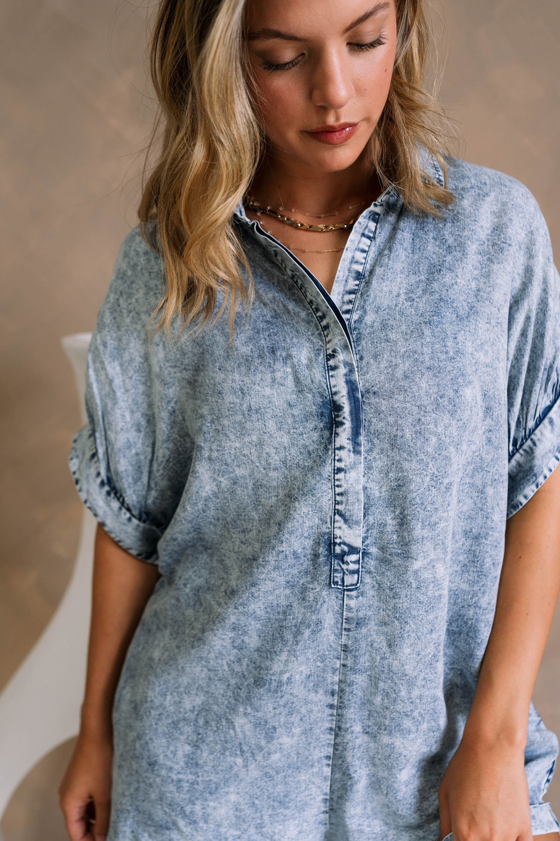 Brooklyn Washed Denim Short Sleeve Romper - Image 2