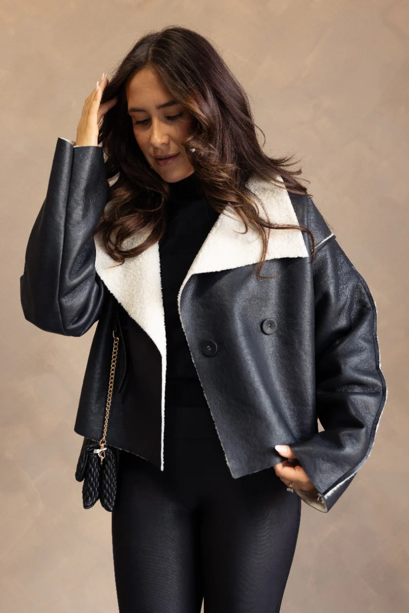 Brooklynn Black Faux-Leather Sherpa Jacket - Image 3