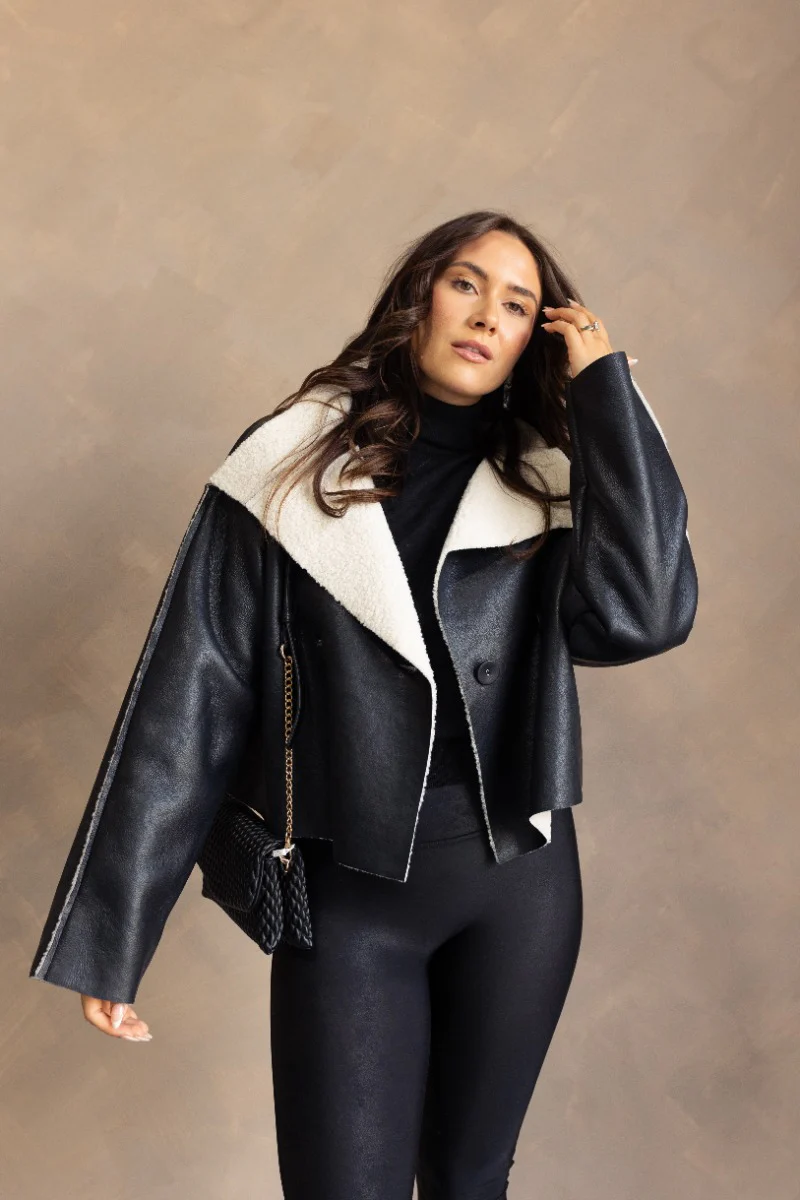 Brooklynn Black Faux-Leather Sherpa Jacket - Image 4