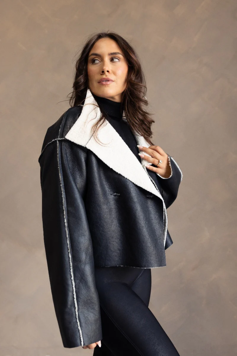 Brooklynn Black Faux-Leather Sherpa Jacket - Image 5