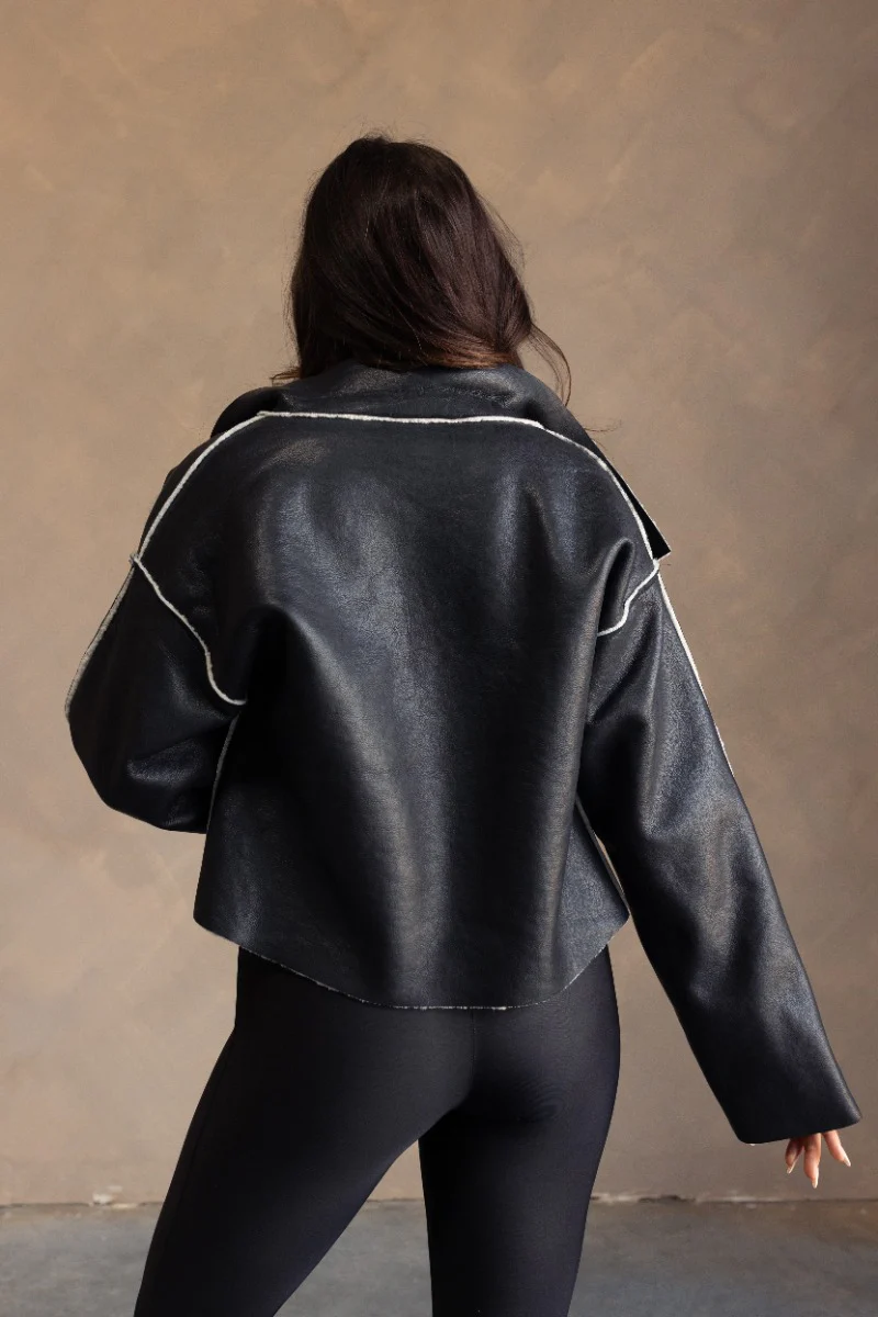 Brooklynn Black Faux-Leather Sherpa Jacket - Image 6