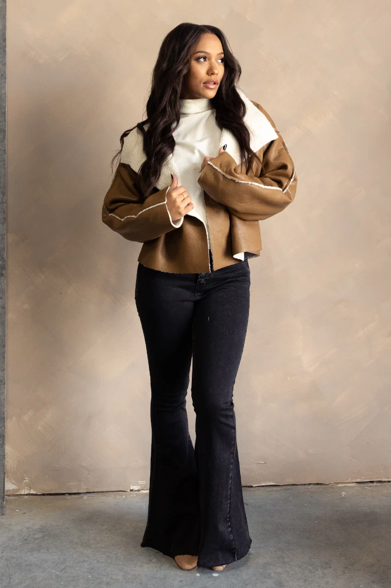 Brooklynn Brown Faux-Leather Sherpa Jacket