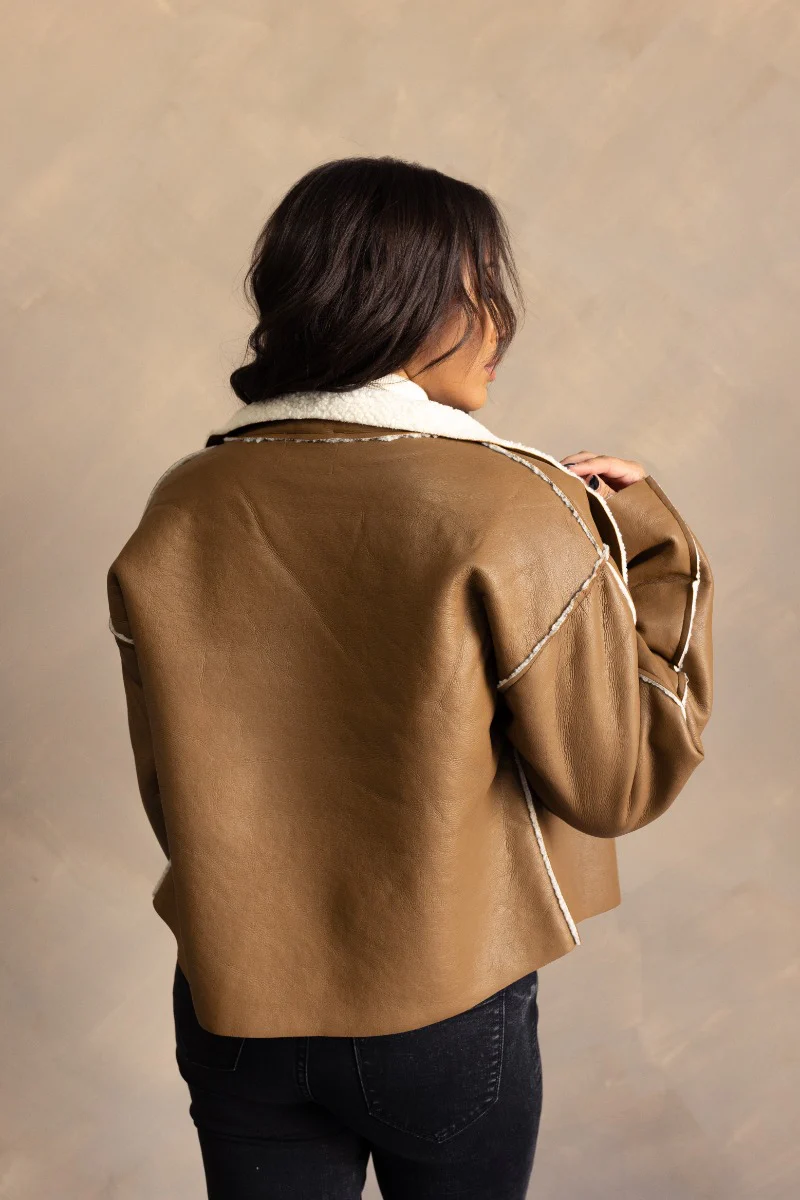 Brooklynn Brown Faux-Leather Sherpa Jacket - Image 5