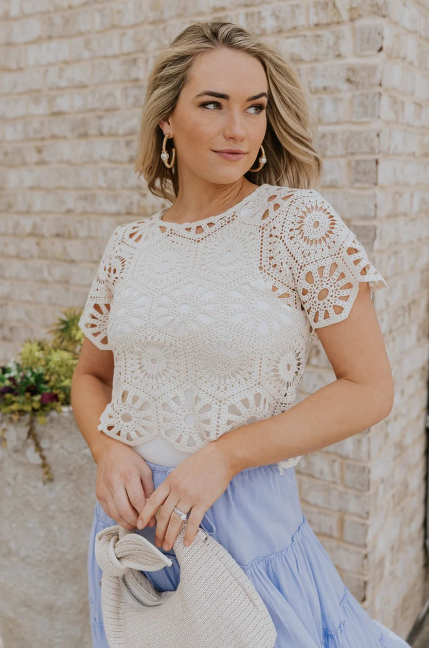 Brynlee Cream Crochet Scallop Top