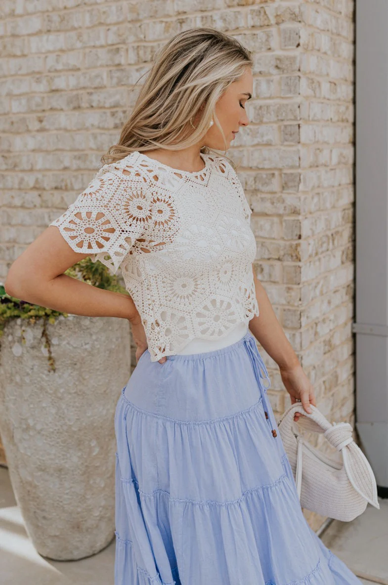 Brynlee Cream Crochet Scallop Top - Image 3