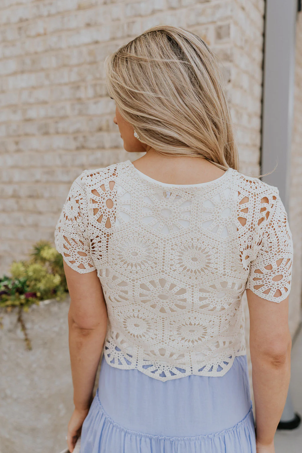 Brynlee Cream Crochet Scallop Top - Image 4