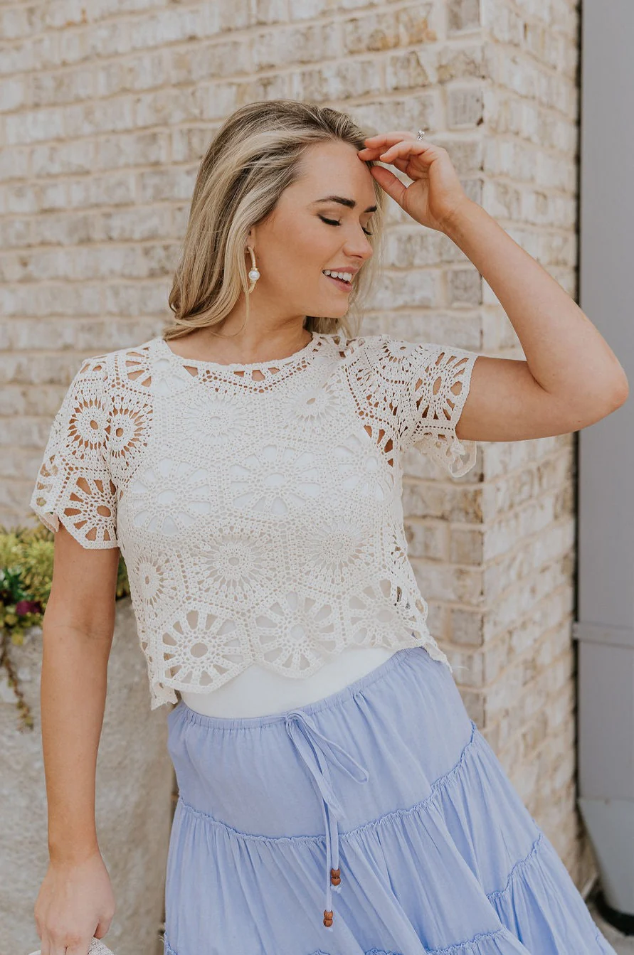 Brynlee Cream Crochet Scallop Top - Image 7
