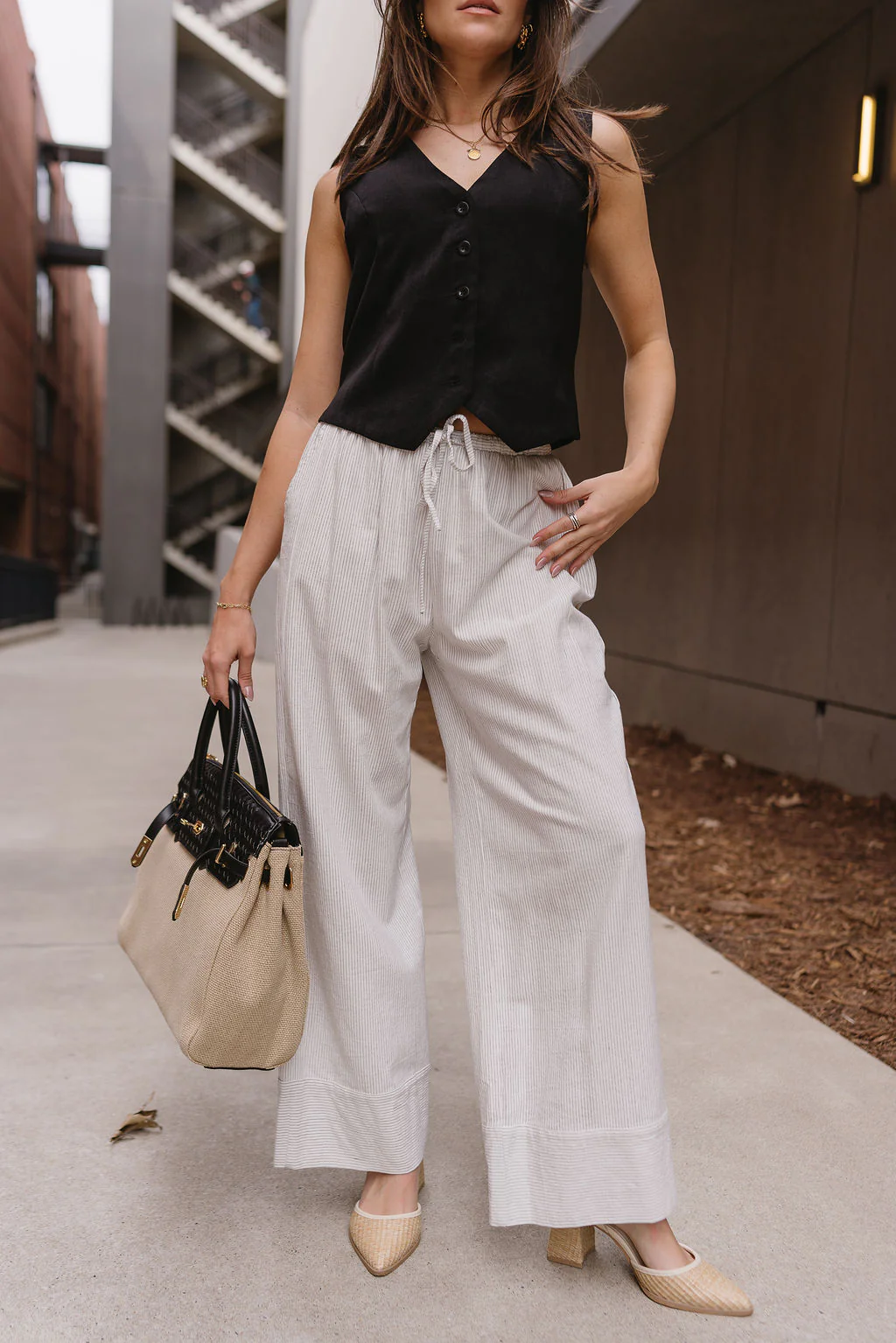 Brynlee White & Black Stripe Wide Leg Pants - Image 2