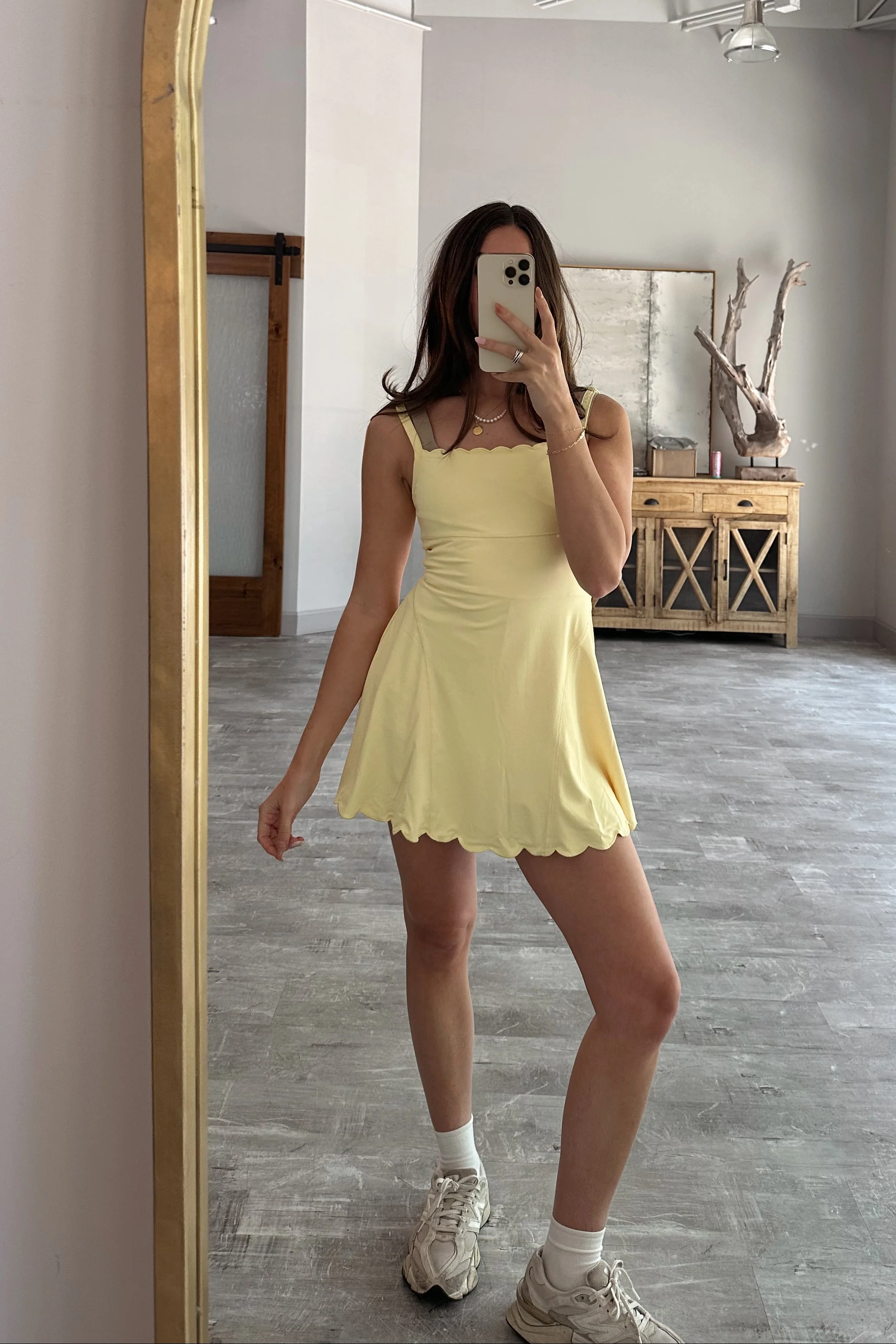 Brynlee Yellow Scallop Athletic Romper Mini Dress - Image 4