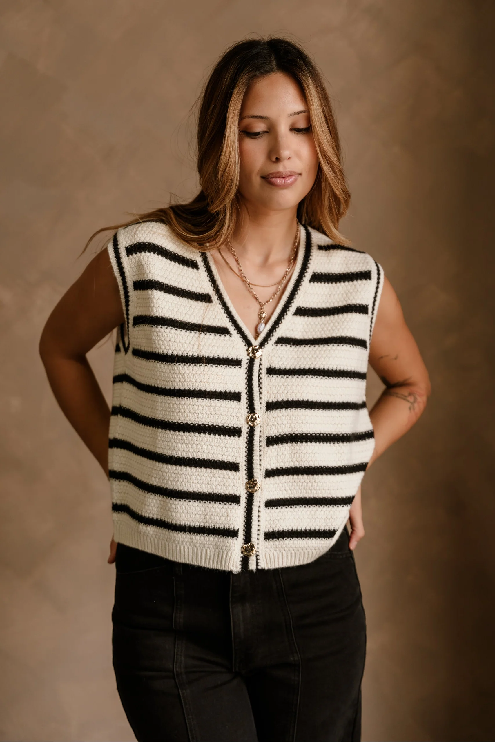 Brynn White & Black Stripe Button-Up Vest - Image 6