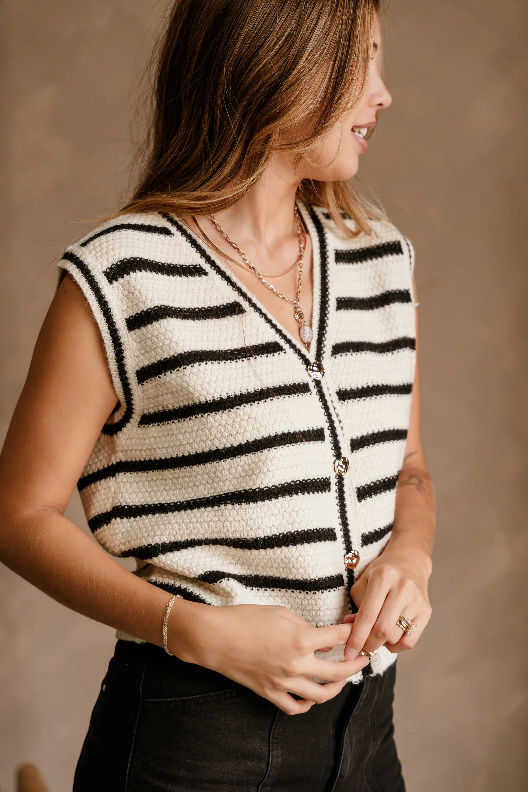 Brynn White & Black Stripe Button-Up Vest - Image 8