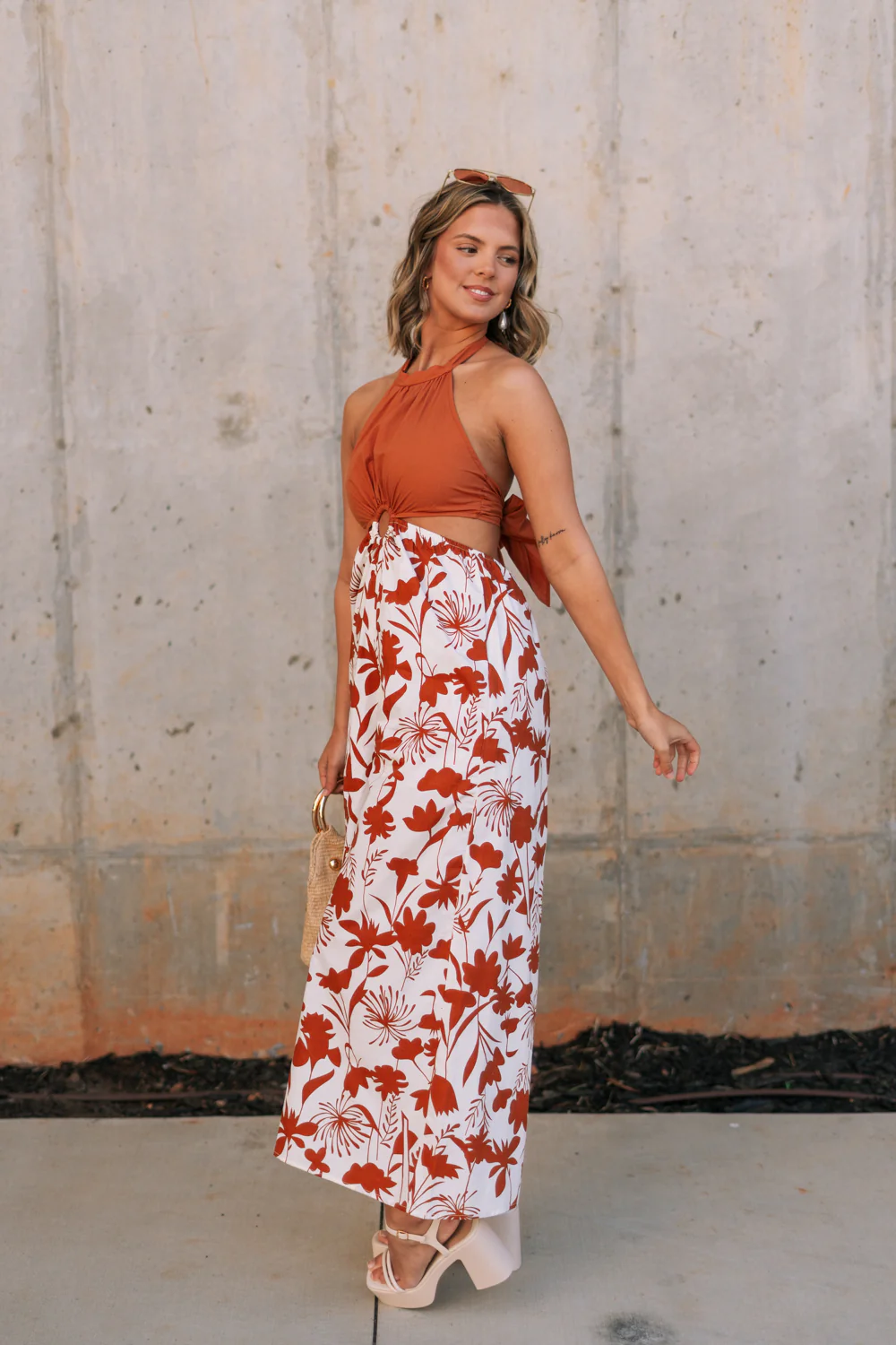 Cali Rust & Cream Cutout Floral Jumpsuit - Image 7
