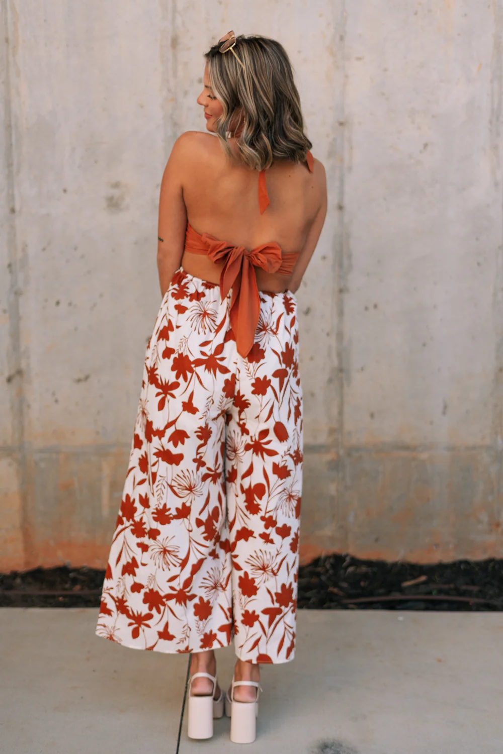 Cali Rust & Cream Cutout Floral Jumpsuit - Image 8
