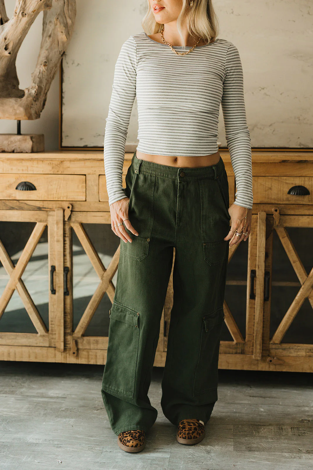 Calyra Olive Denim Cargo Pants - Image 2