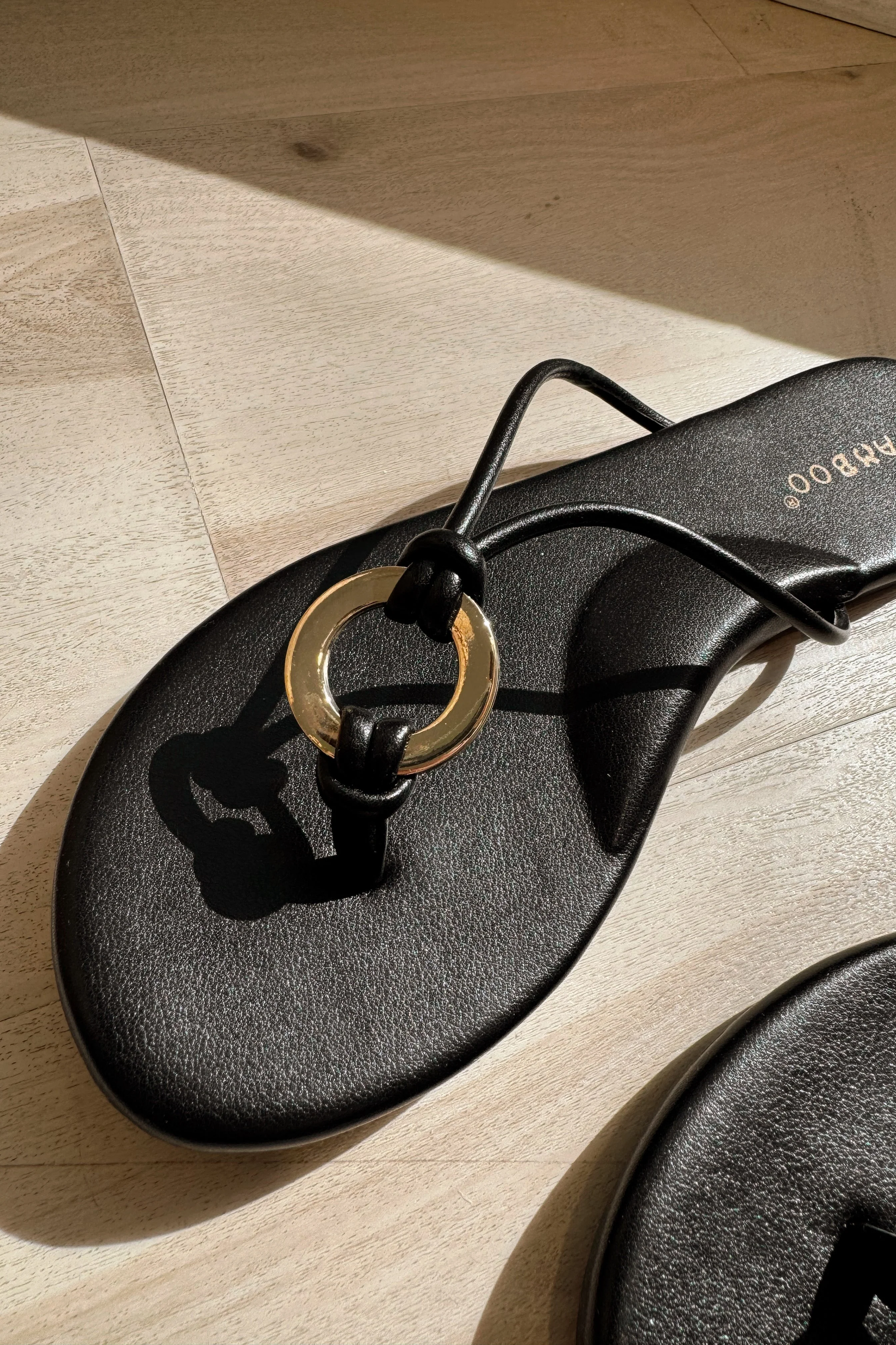 Cambria Black & Gold Metal Thong Sandal - Image 2