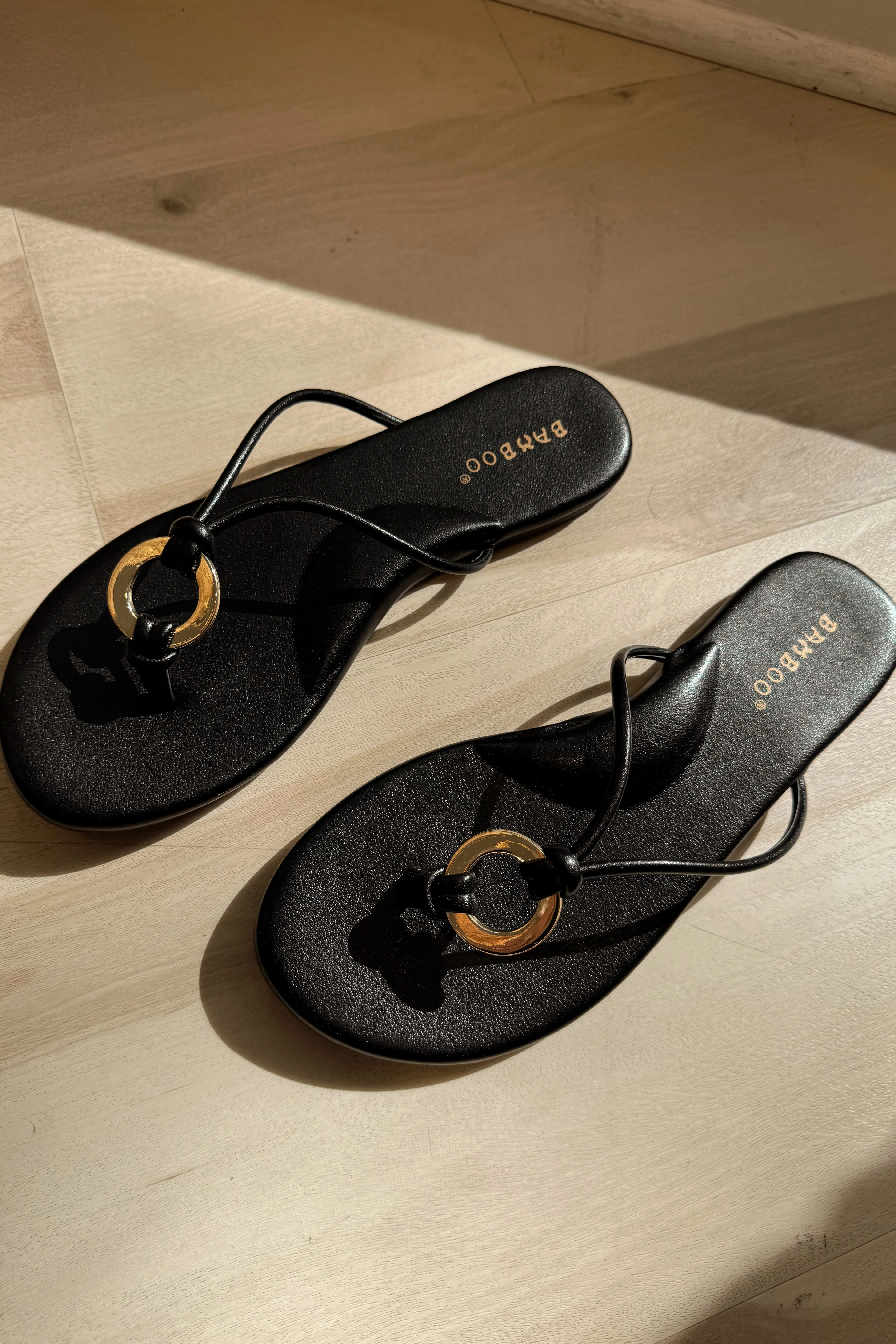 Cambria Black & Gold Metal Thong Sandal - Image 3