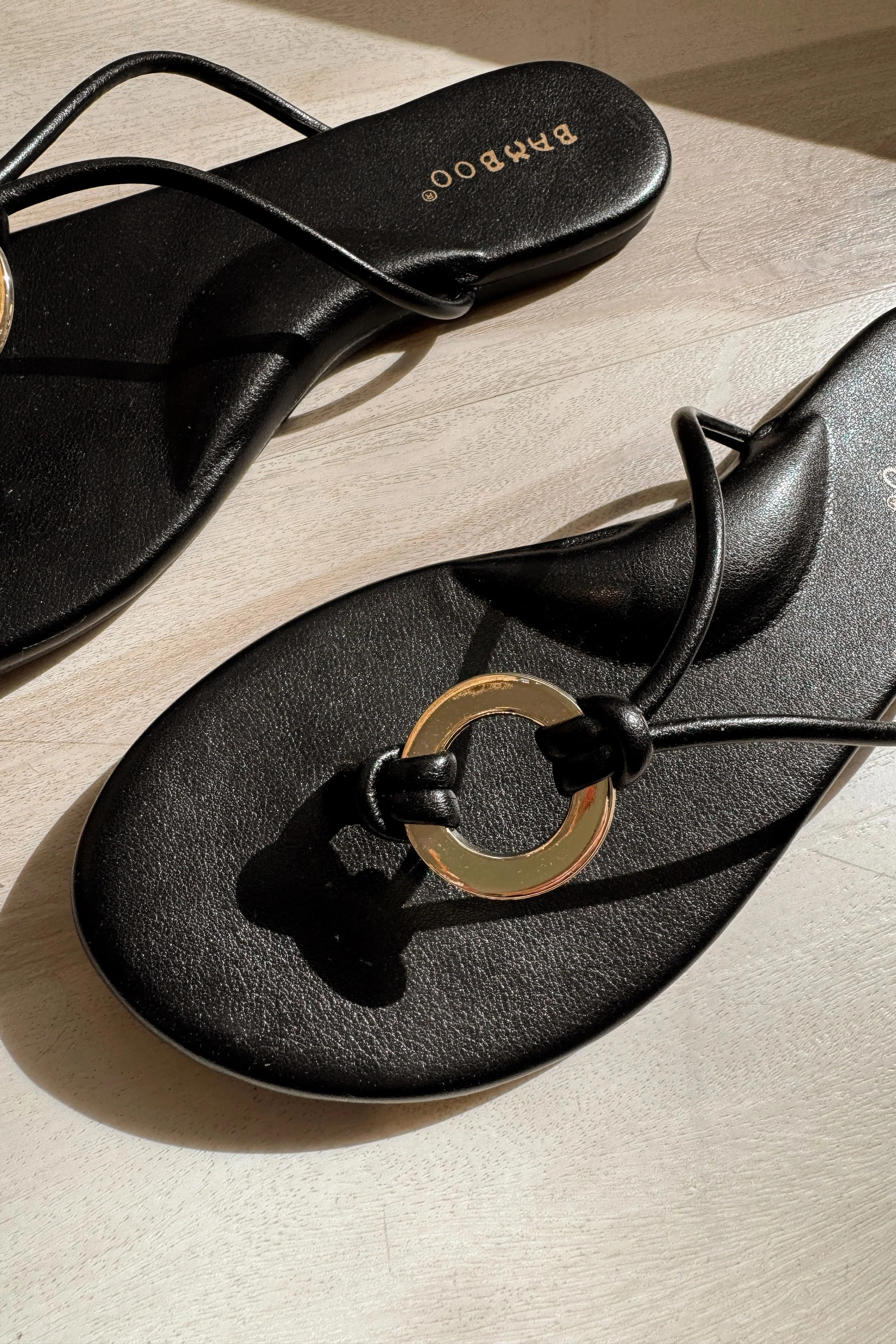 Cambria Black & Gold Metal Thong Sandal - Image 4