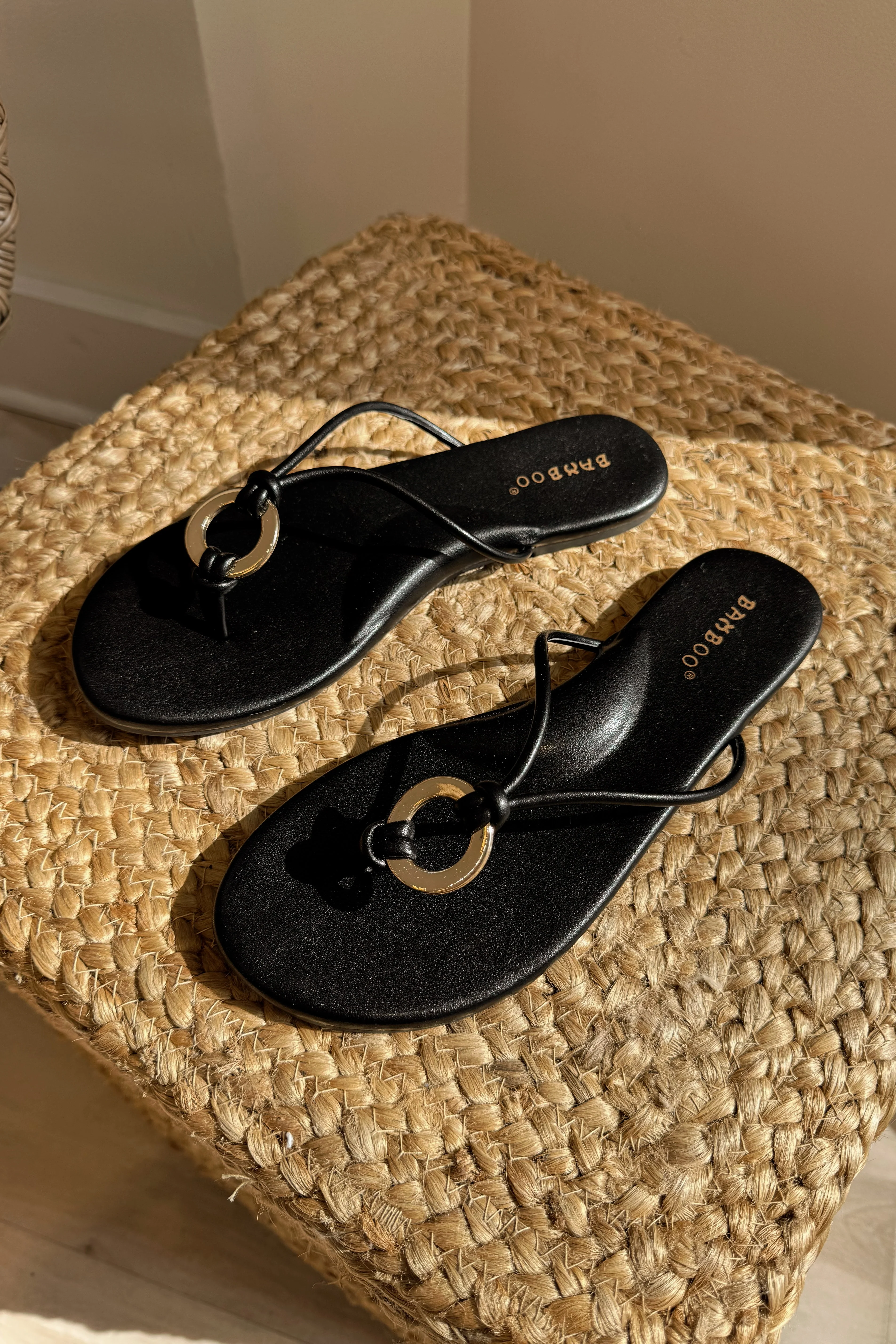 Cambria Black & Gold Metal Thong Sandal - Image 5