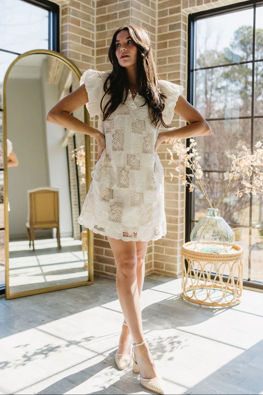 Camden Natural Crochet Floral Mini Dress