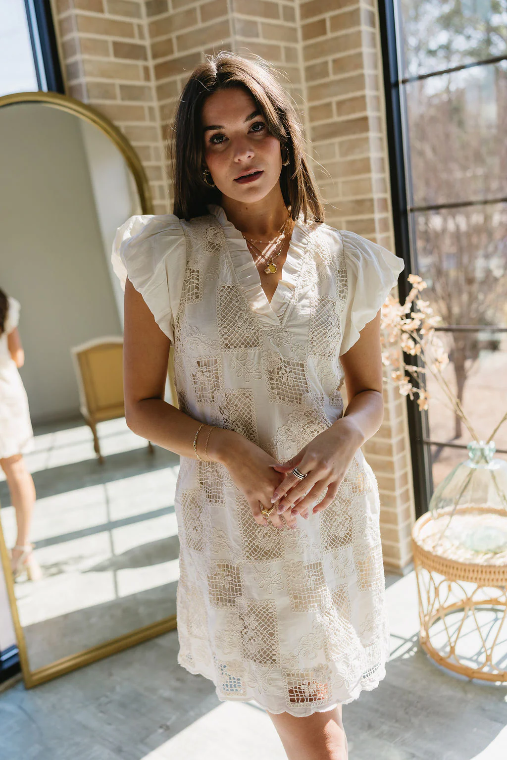 Camden Natural Crochet Floral Mini Dress - Image 2
