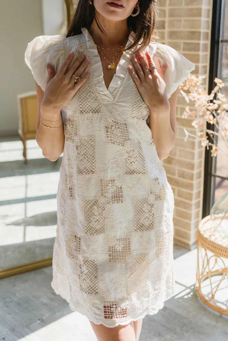 Camden Natural Crochet Floral Mini Dress - Image 3