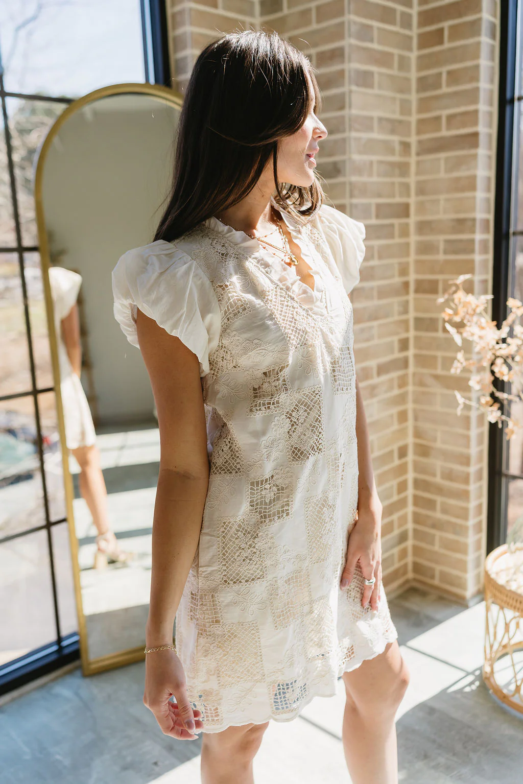 Camden Natural Crochet Floral Mini Dress - Image 4